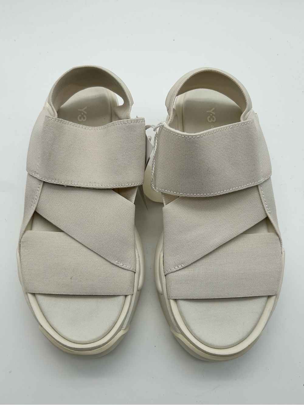 Y-3 Cream Cross-Strap Platform Sandals
